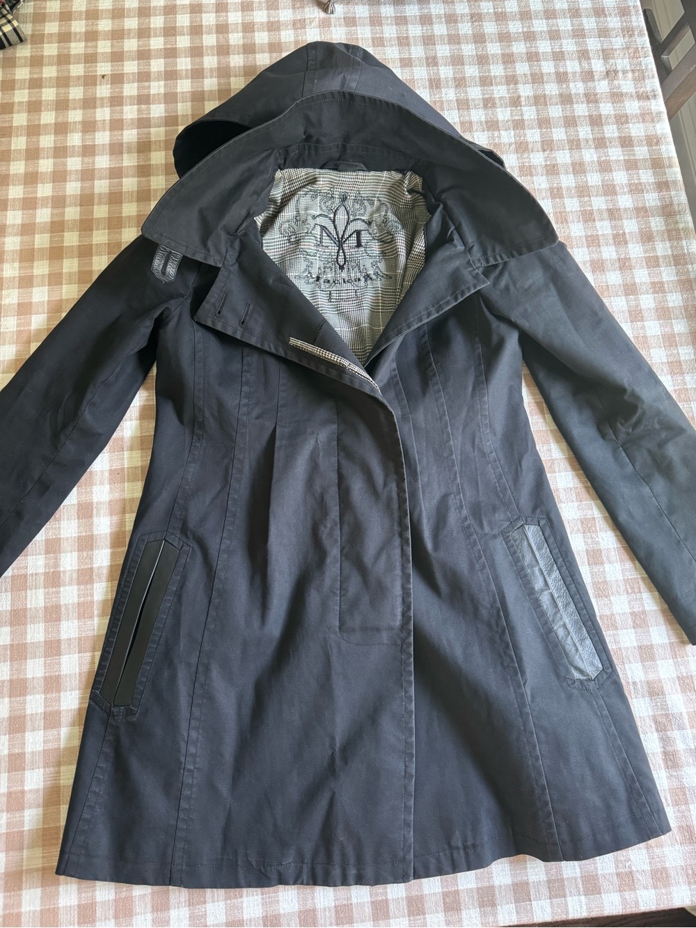 Mackage Black Hooded Trench with Contrasting Liner